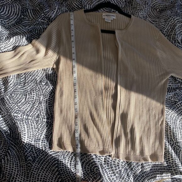 Y2k Vintage D.J. International 100% Silk Neutral Ribbed Open Cardigan Sweater - Picture 7 of 7
